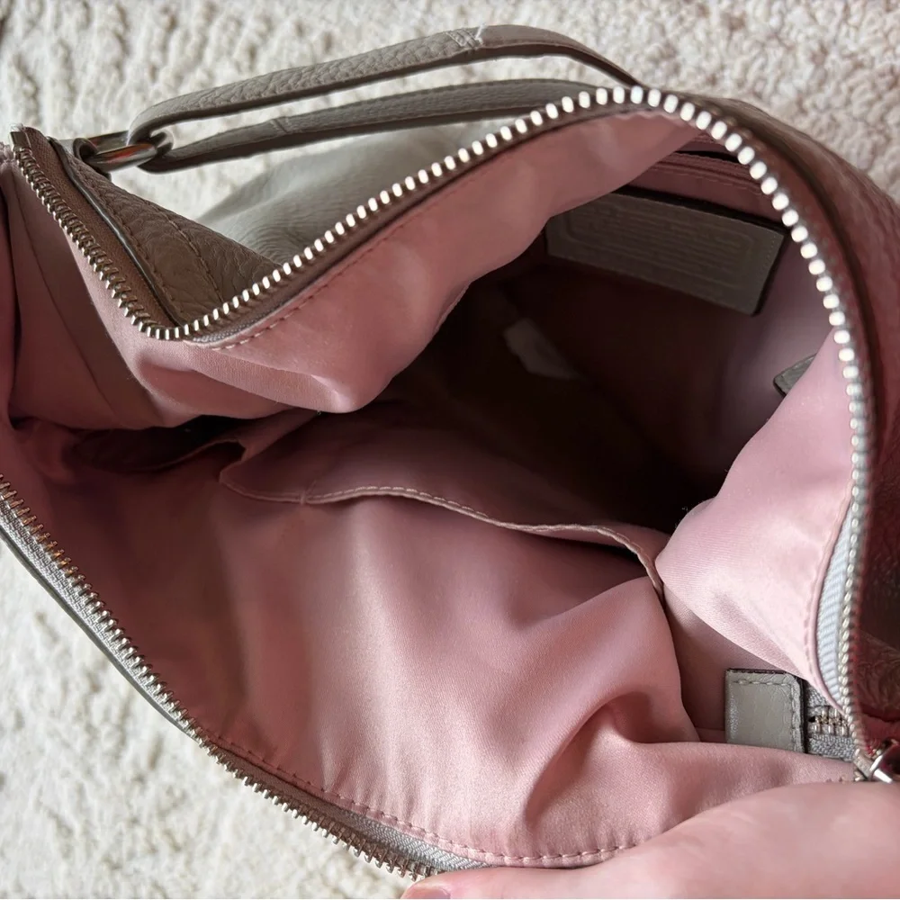 Coach Leather Hobo Shoulder Purse with Front Turn-Lock Pocket